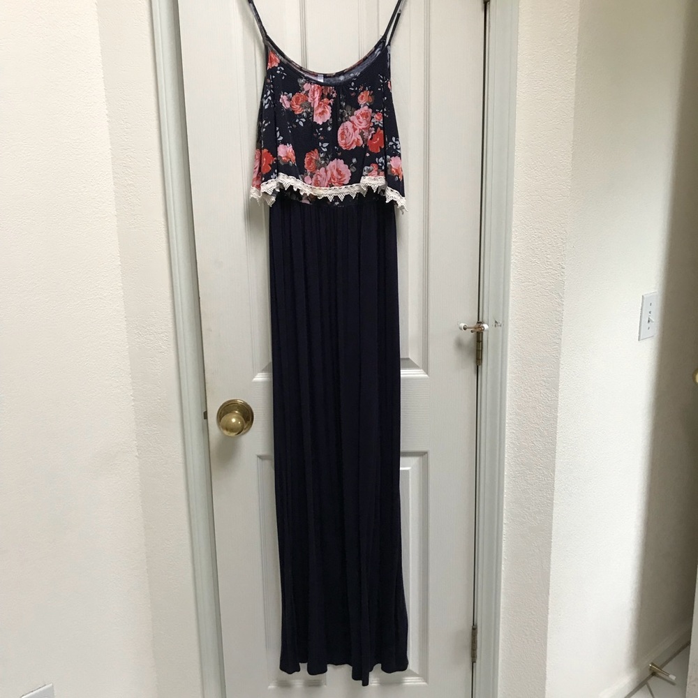 PINK BLUSH MATERNITY MAXI DRESS, Floral and Navy